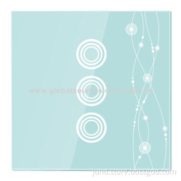 New 3-gang Wall Light Touch Switch, Blue Glass Panel with LED Indicator